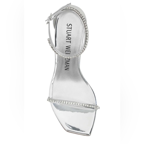 Stuart Weitzman Nudistcurve Glam Metallic Crystal Ankle-Strap Sandals - Picture 3 of 12